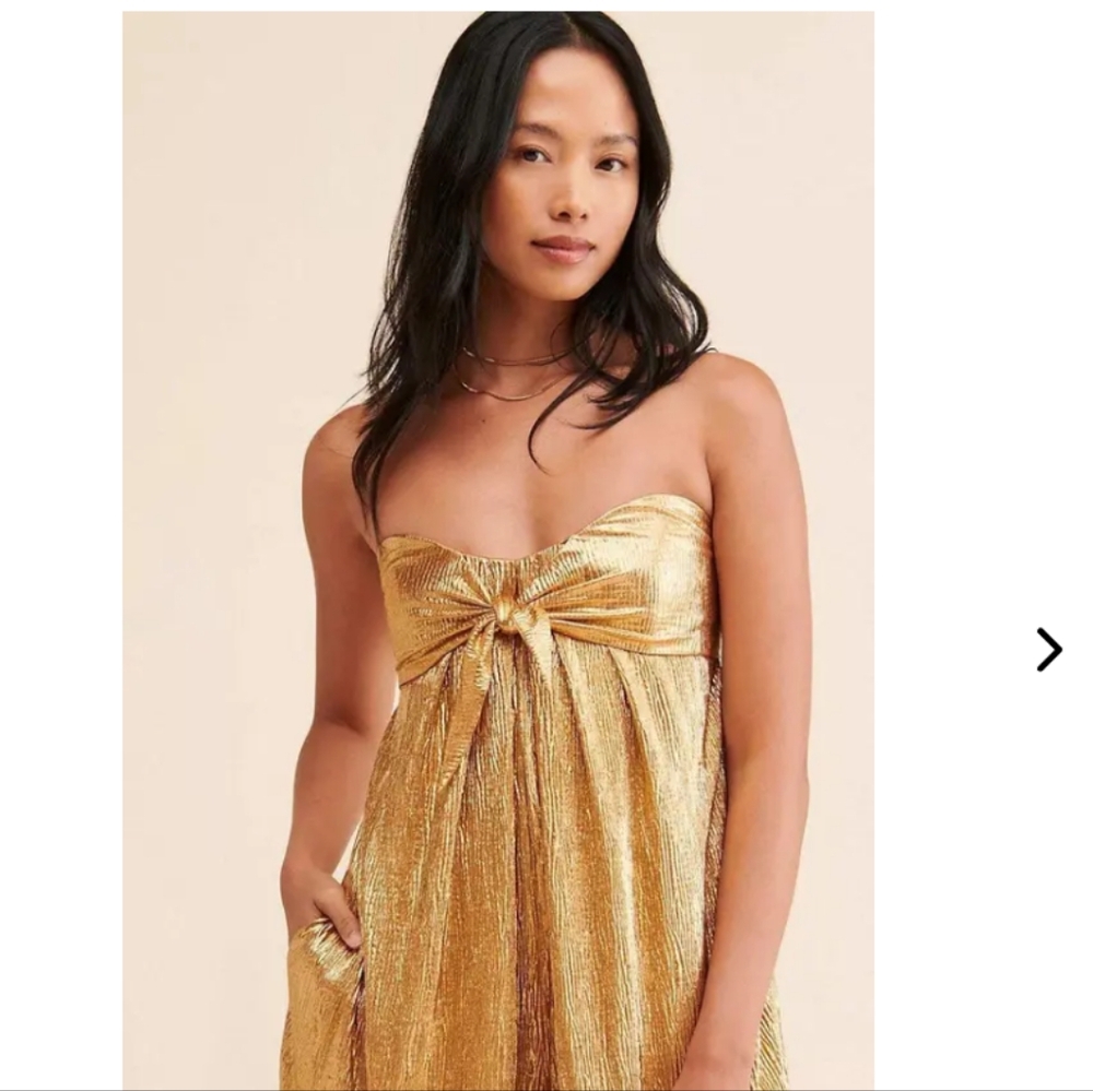 Free People Olivia metallic gold strapless jumpsuit $300 NWT